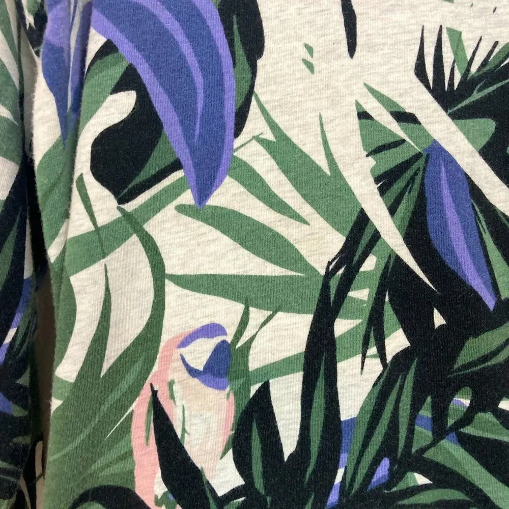 Calvin Klein Hoodie w/Pink Parrots & Leaf print, slouchy lightweight